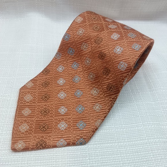 Jos. A. Bank Other - Jos A Bank Orange Peach Geometric Print Italian Made 100% Silk Tie‎ 60in